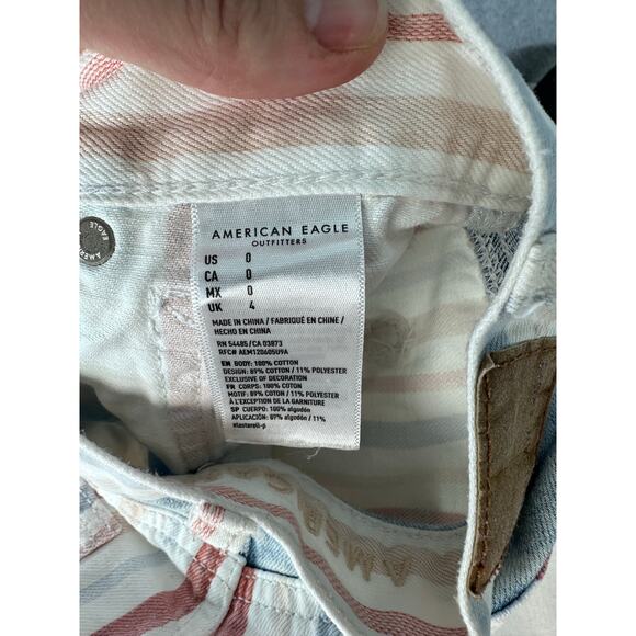 American Eagle Women’s sz 0 Red White & Blue American Flag Denim Cutoff Shorts - Picture 7 of 8